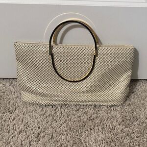Stylish Cream and Gold Clutch with Circular Handle
